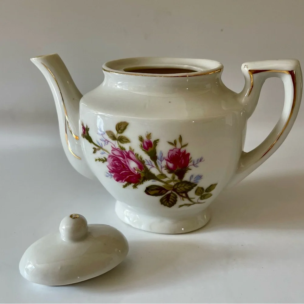 Moss Rose Porcelain Floral Teapot with Pink Roses